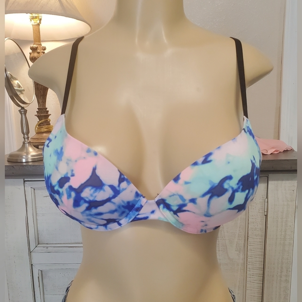 Victoria Secret Pink Bra Size 34C Blue & Pink Underwired Lined Adjustable.